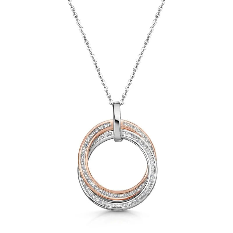 9ct 2 Colour Gold Cubic Zirconia Linked Rings Pendant
