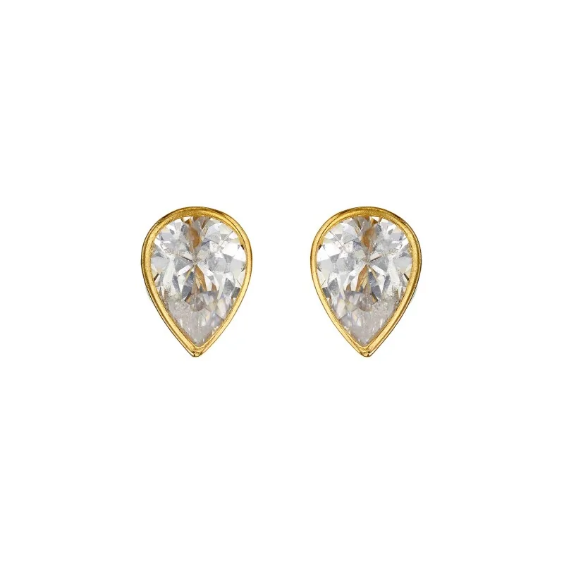 9ct Yellow Gold Pear Cut Cubic Zirconia Stud Earrings