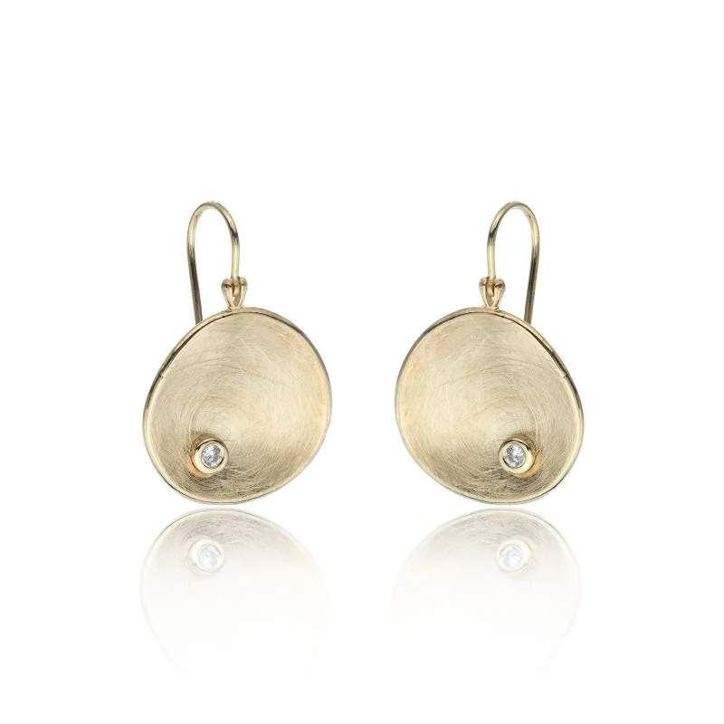 9ct Yellow Gold Cubic Zirconia Brushed Disc Drop Earrings 1