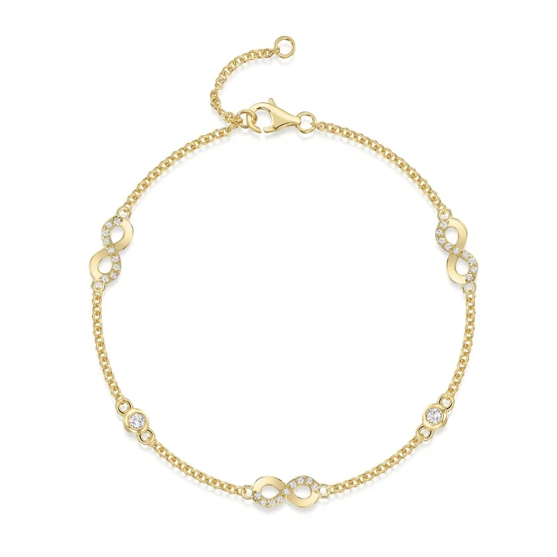 9ct Yellow Gold Cubic Zirconia Staggered Infinity Link Bracelet
