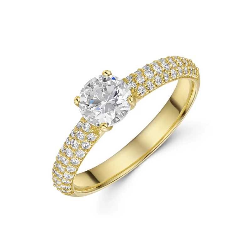 9ct Yellow Gold Round Brilliant Cubic Zirconia Shoulders Ring