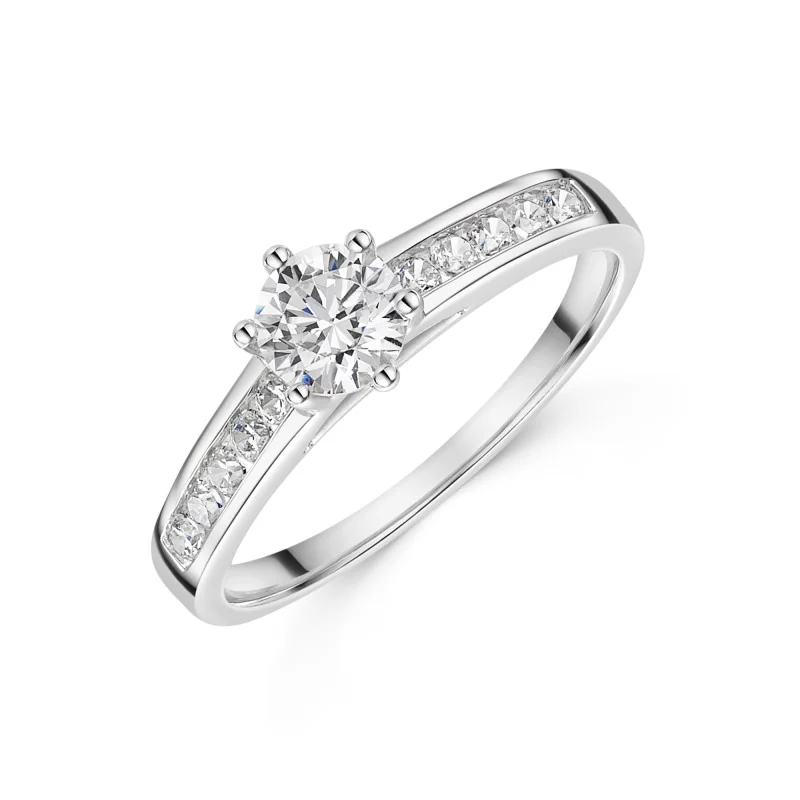 9ct White Gold 5mm Round Cubic Zirconia Solitaire Ring with Channel Set Shoulders