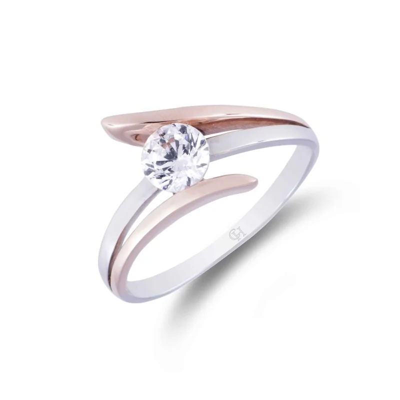 9ct 2 Colour Gold Cubic Zirconia Cross Over Ring