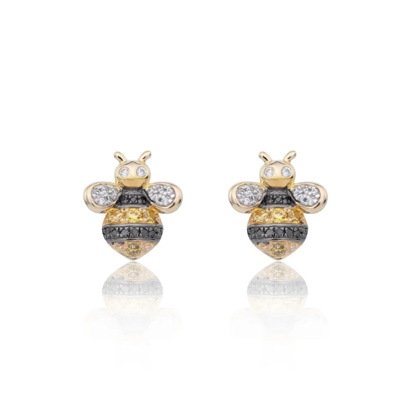 9ct Yellow Gold Brilliant Cut Citrine and Diamond 0.25ct Bee Stud Earrings