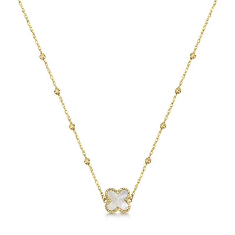 9ct Yellow Gold Mother of Pearl Clover Necklet