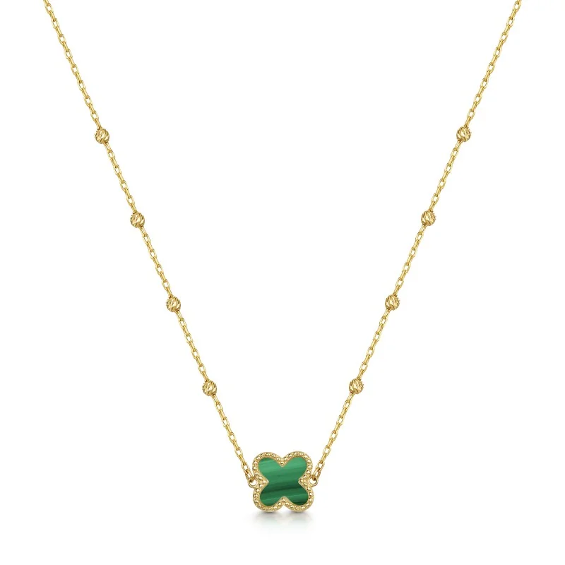 9ct Yellow Gold Malachite Clover Necklet