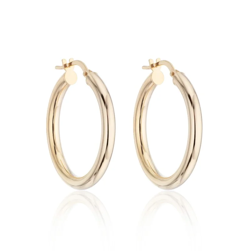 9ct Yellow Gold Plain Tubular Hoop Earrings