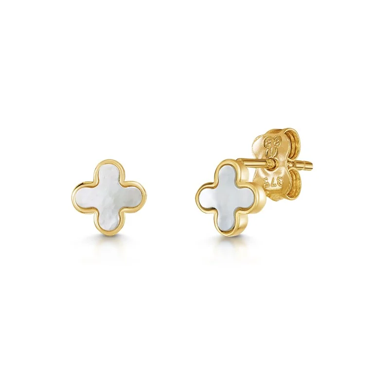 9ct Yellow Gold Mother of Pearl Clover Petal Stud Earrings