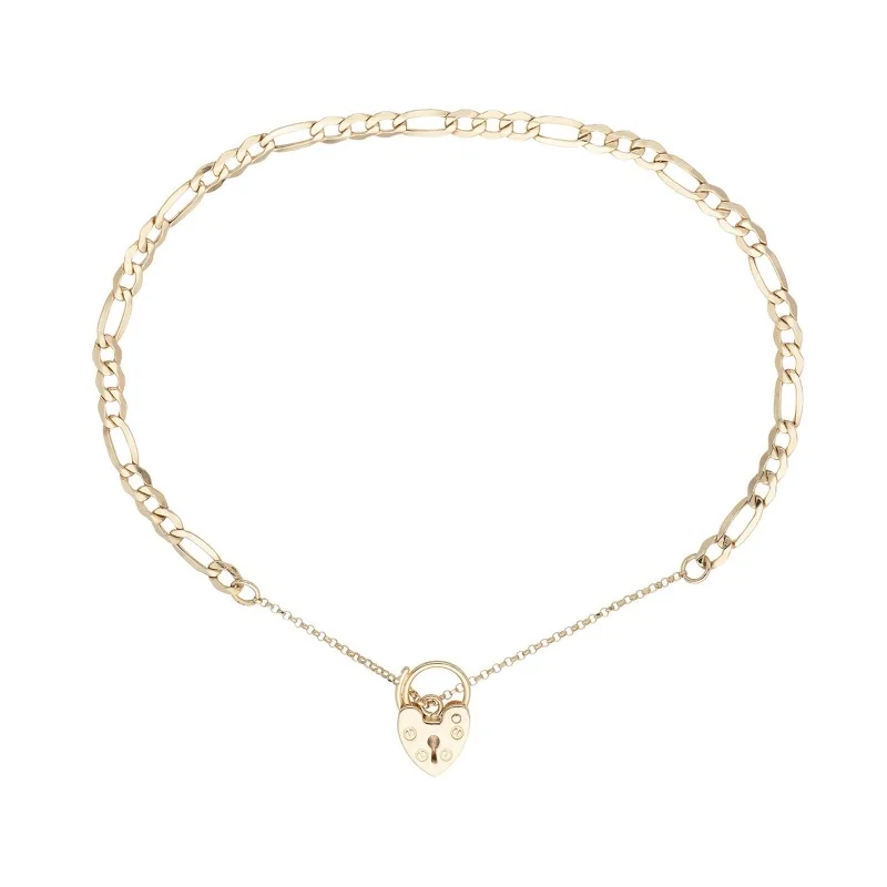 9ct Yellow Gold Figaro Padlock Bracelet