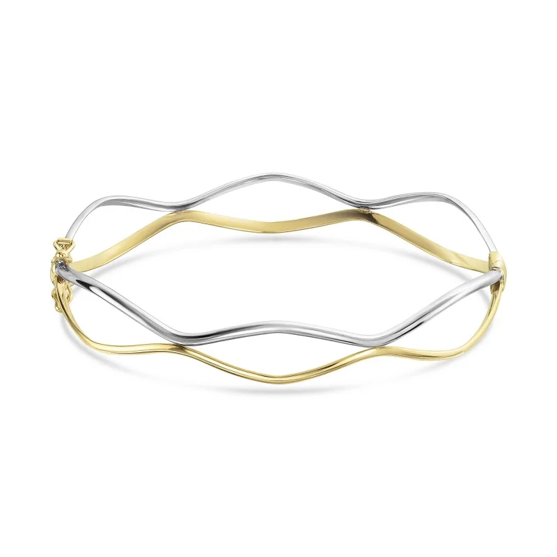 9ct Yellow & White Gold Two-Tone Open Wave Form Bangle