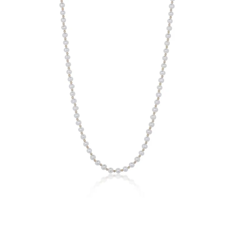9ct Yellow Gold Pearl And Ball Beaded Necklace
