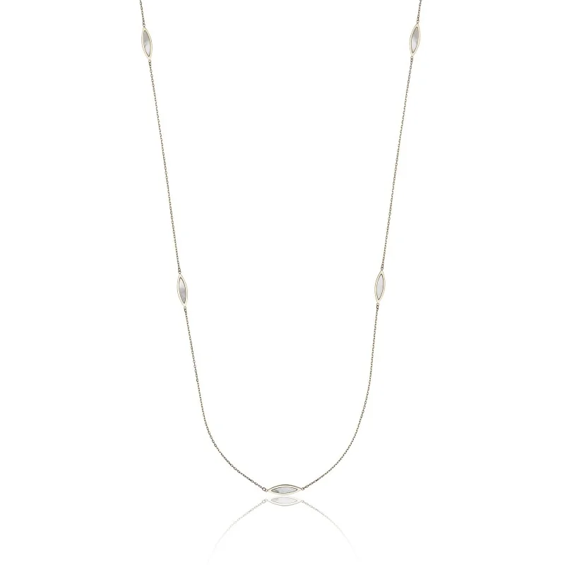 9ct Yellow Gold Marquise Mother-of-Pearl Long Chain Necklace