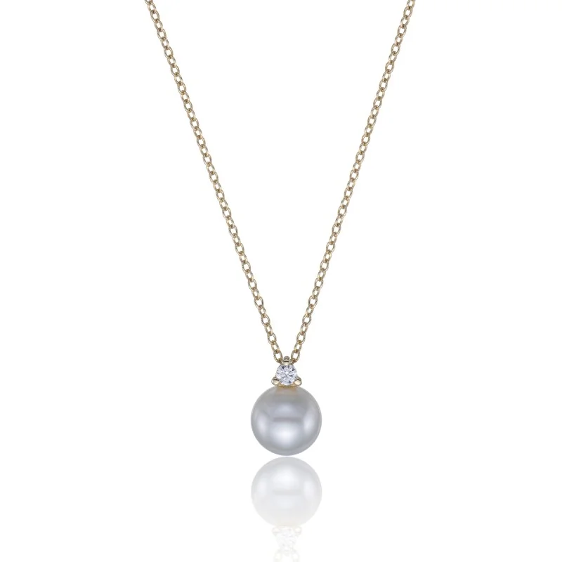 9ct Yellow Gold Cubic Zirconia and Pearl Pendant