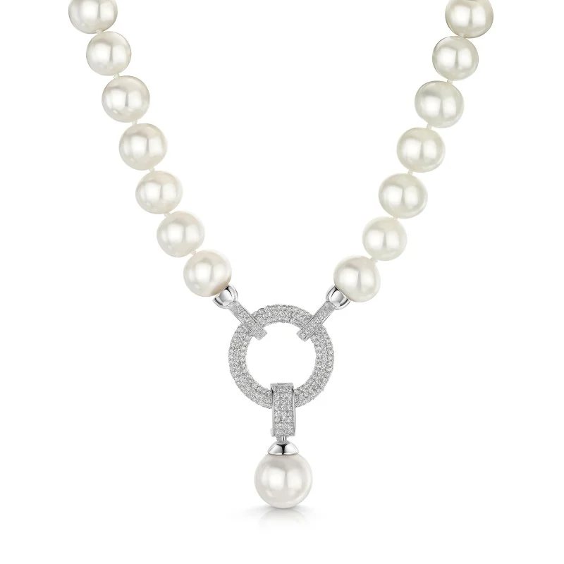 Silver 10-11mm Pearl & Cubic Zirconia Necklet with Detachable Pendant