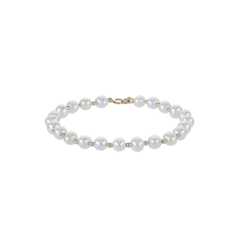 14ct Yellow Gold Bead And Ball Pearl Bracelet