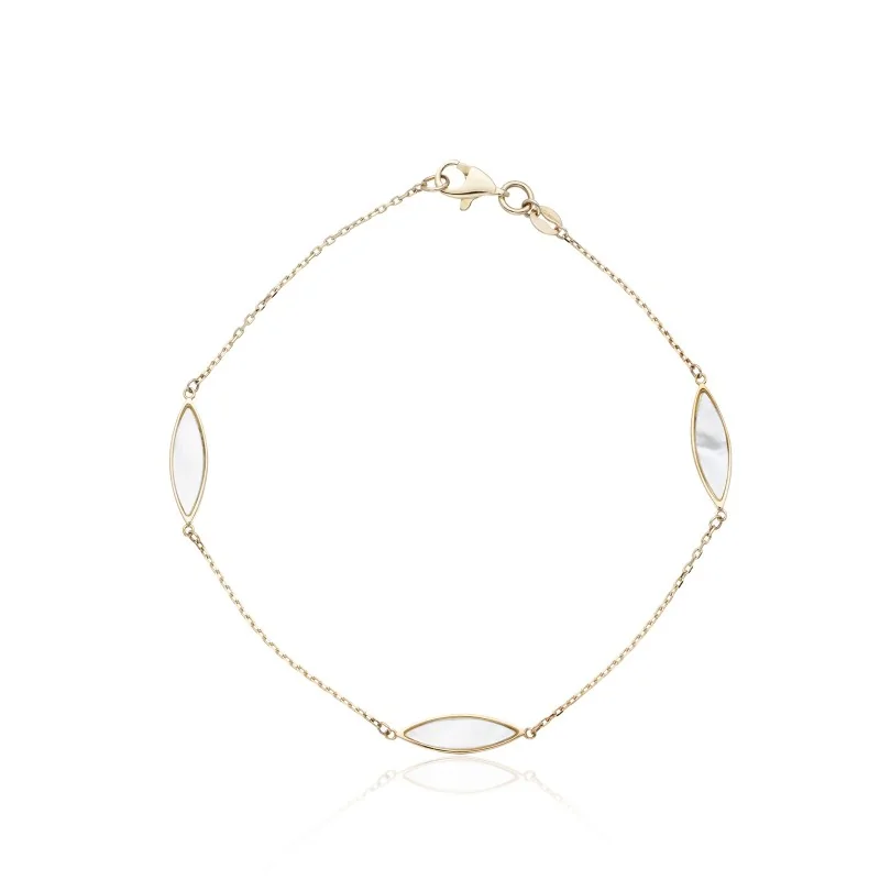 9ct Yellow Gold Mother-of-Pearl Marquise Station Bracelet