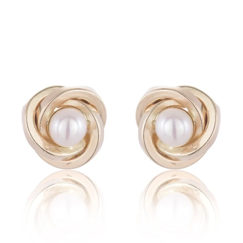 9ct Yellow Gold Pearl Knot Stud Earrings