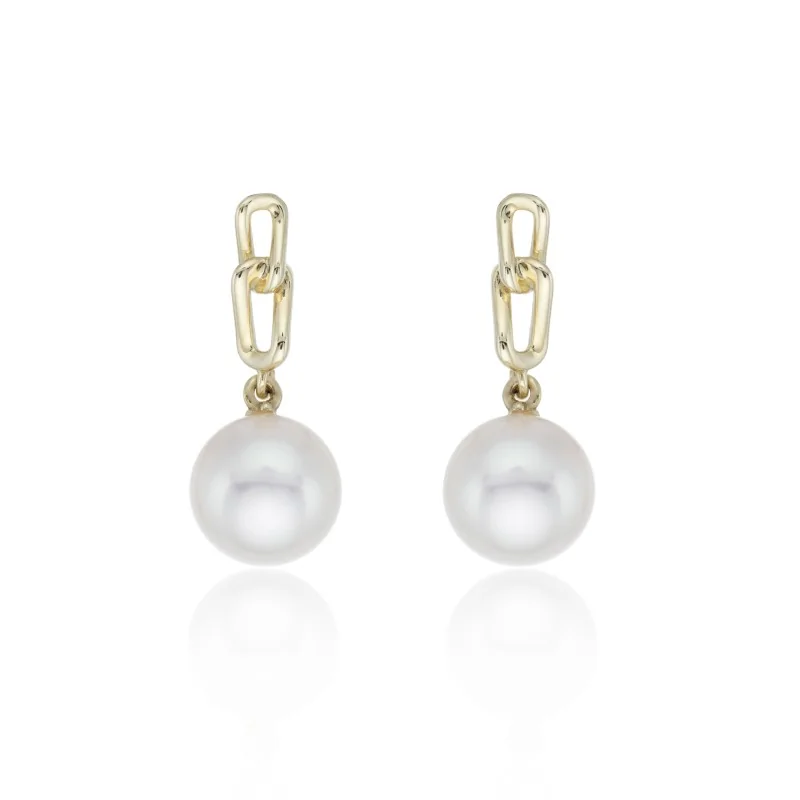 9ct Yellow Gold Freshwater Bouton Link Drop Earrings