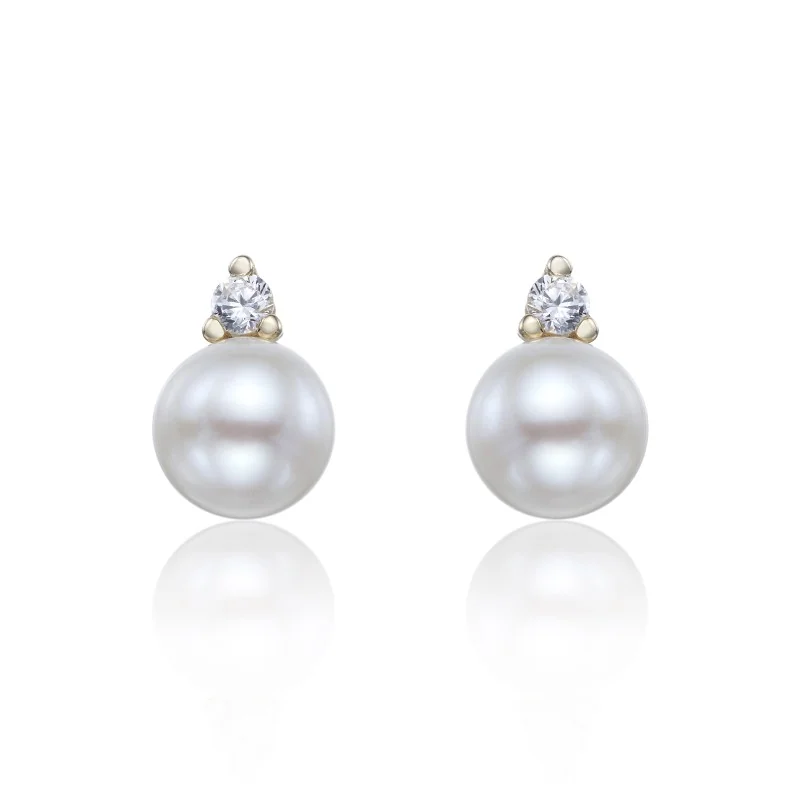 9ct Yellow Gold Cubic Zirconia and Pearl Earrings