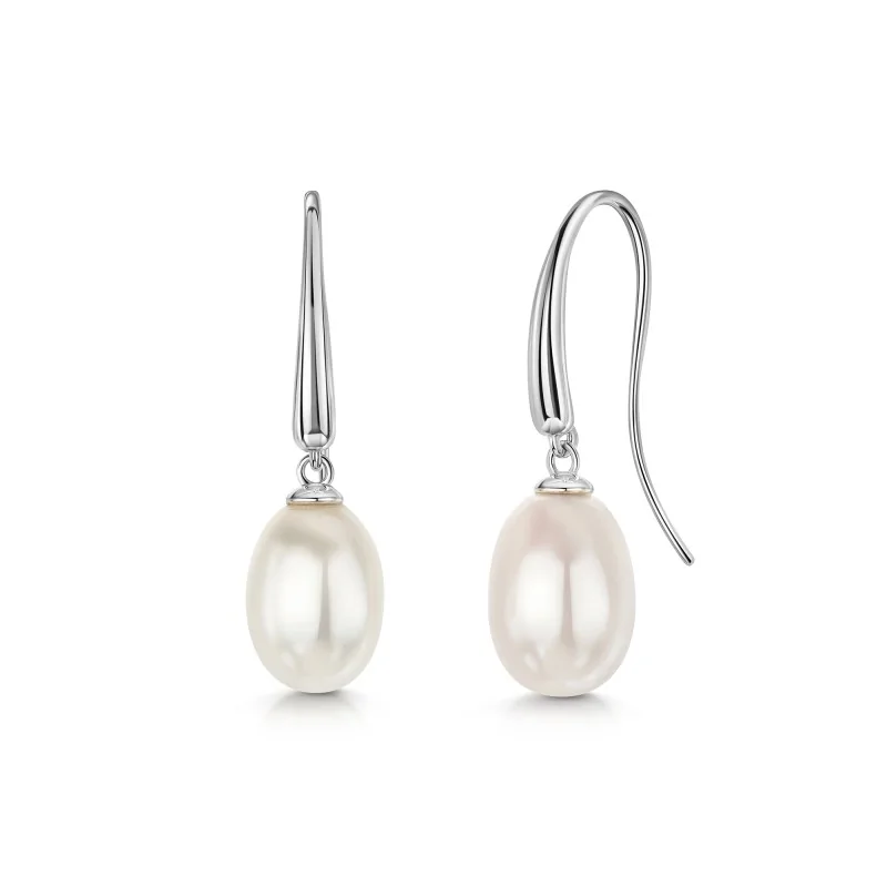 Silver 9-10mm Pearl Drop Hook Earrings