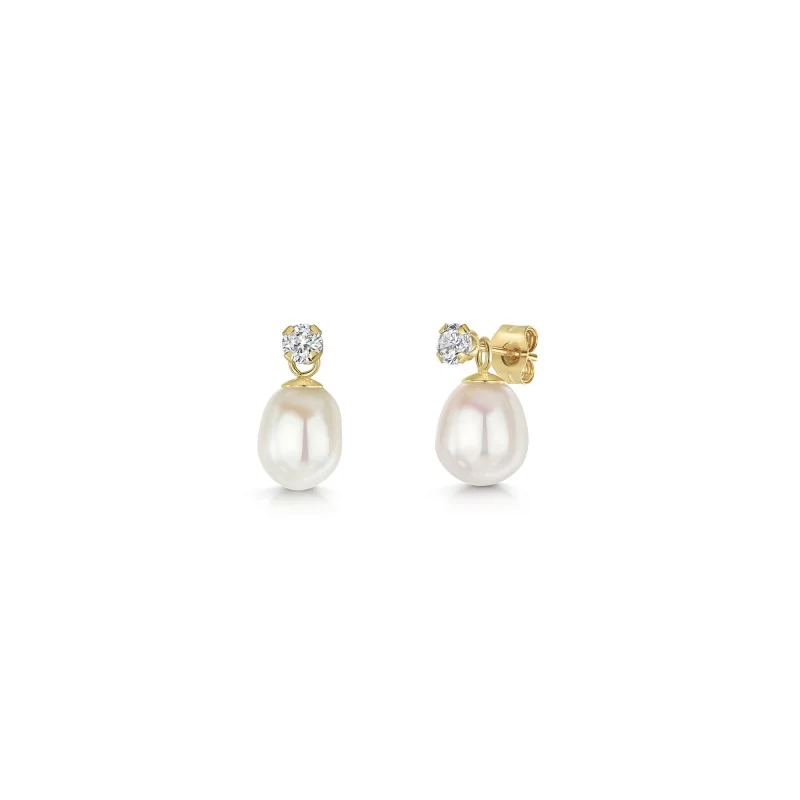 9ct Yellow Gold 6.5-7mm Pearl& Cubic Zirconia Earrings