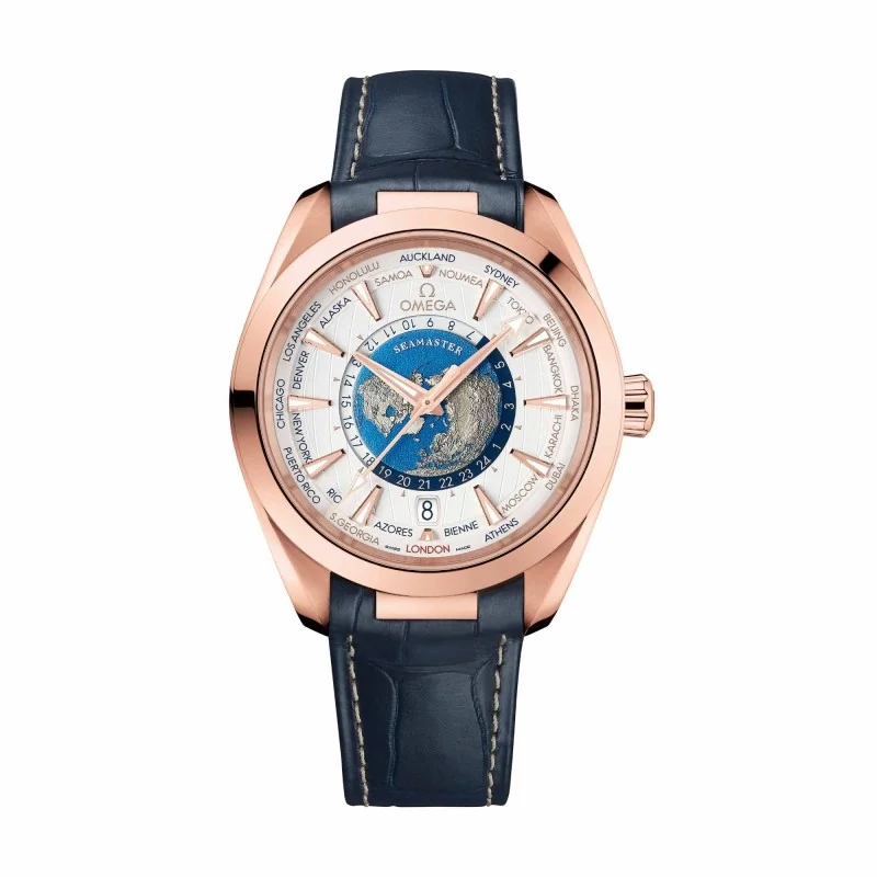 Pre-Owned OMEGA Aqua Terra 150M Co-Axial Master Chronometer GMT Worldtimer 43mm Mens Watch 220.53.43.22.02.001