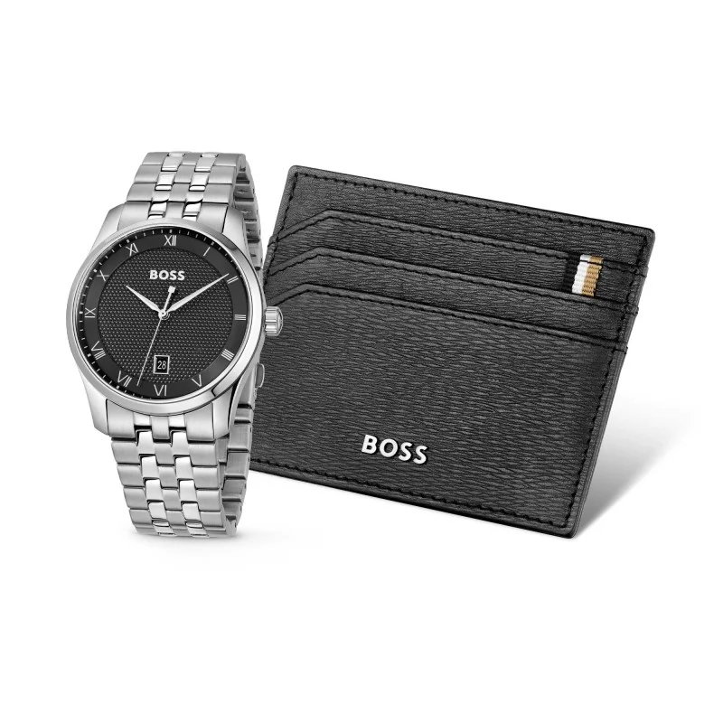 BOSS Principle 41mm Mens Watch and Leather Card Holder Gift Set 1570204