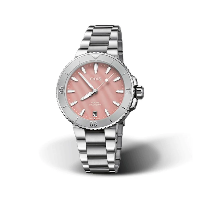 Oris Aquis Date Automatic Pink Dial Steel Bracelet