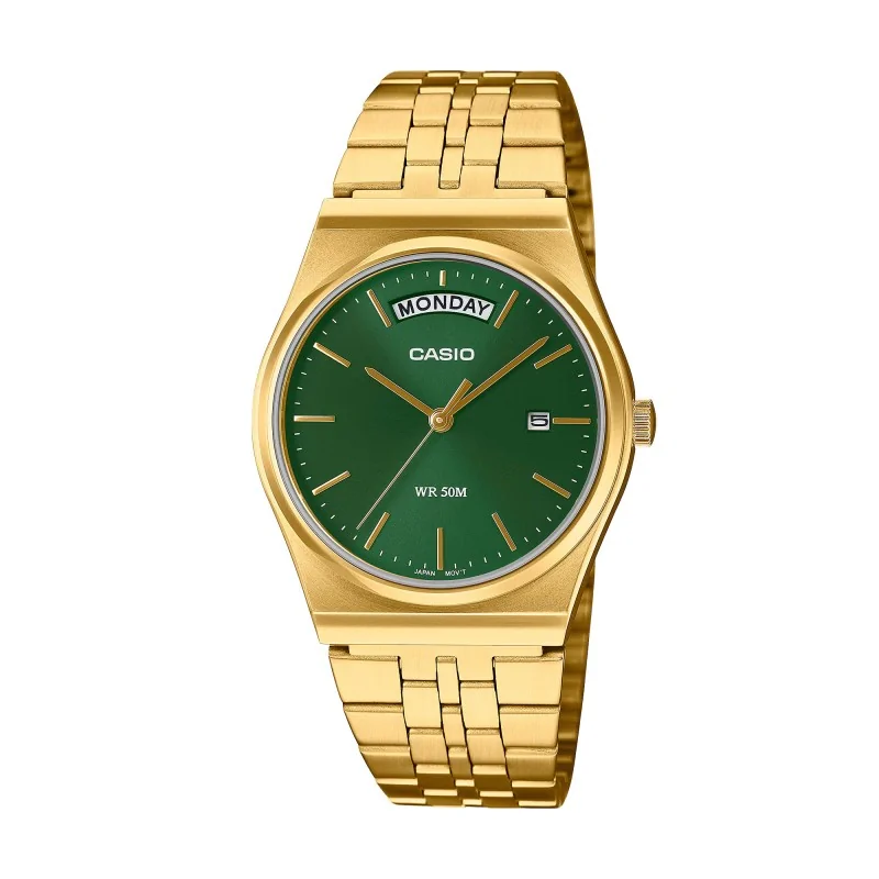 Casio Vintage MTP Green Dial Gold Bracelet Watch MTP-B146G-3AVEF