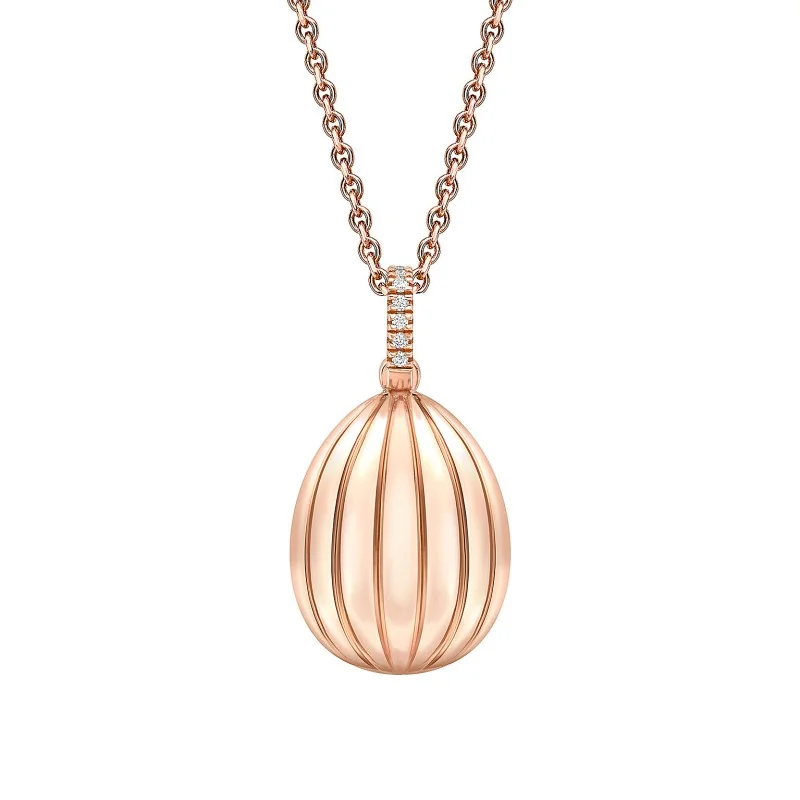 Fabergé Colours of Love Rose Gold Diamond & Ruby Fluted Egg Pendant 1831FP3146/15