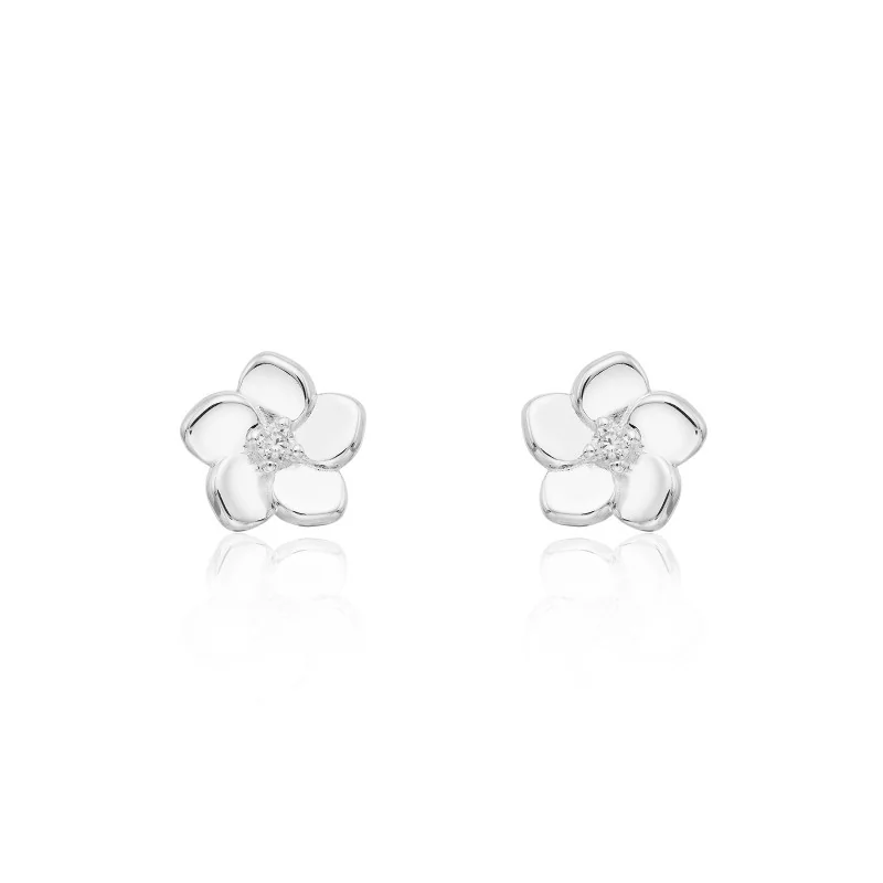 Silver Cubic Zirconia Flower Stud Earrings