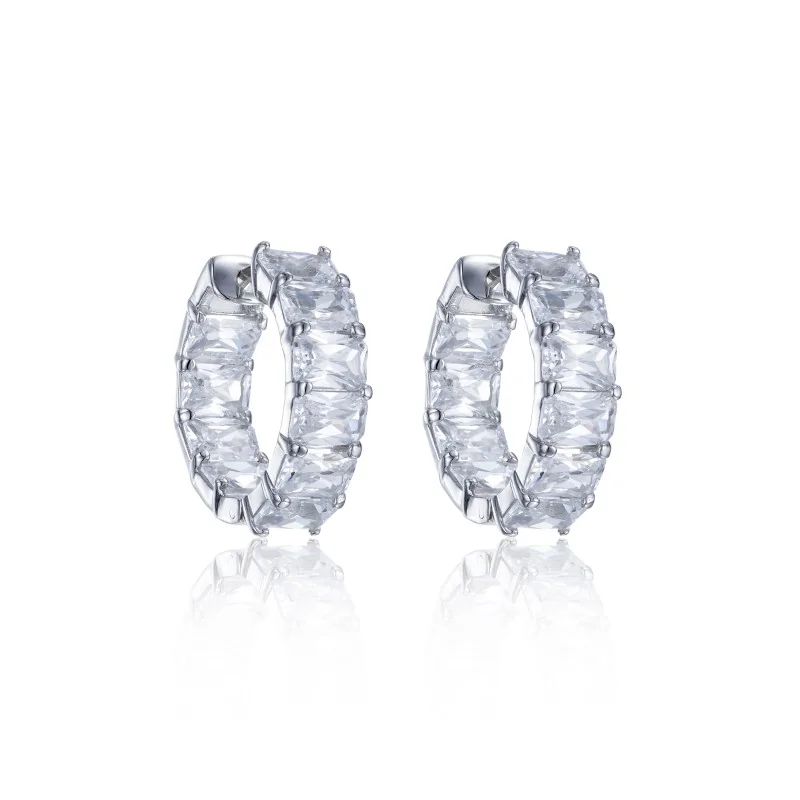 Silver Emerald Cut Cubic Zirconia Earrings