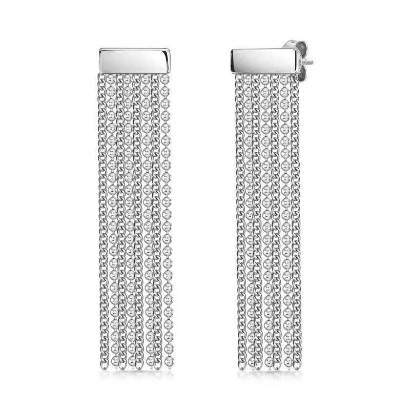 Silver Multi Strand Tassel Drop Earrings