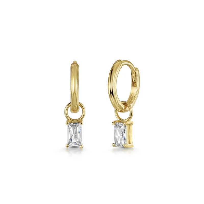 Gold Plated Cubic Zirconia Charm Huggie Hoop Earrings