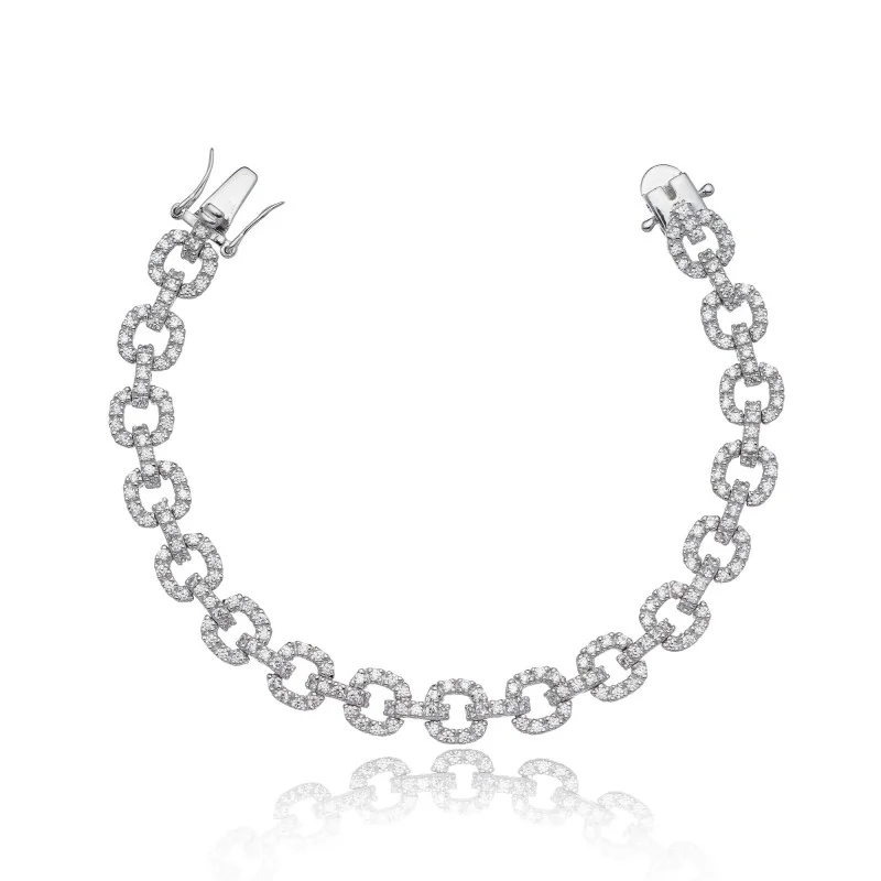 Silver Cubic Zirconia Chain Link Bracelet