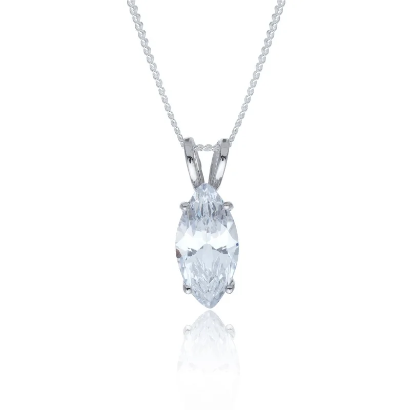 Silver Marquise Cut Cubic Zirconia Solitaire Pendant