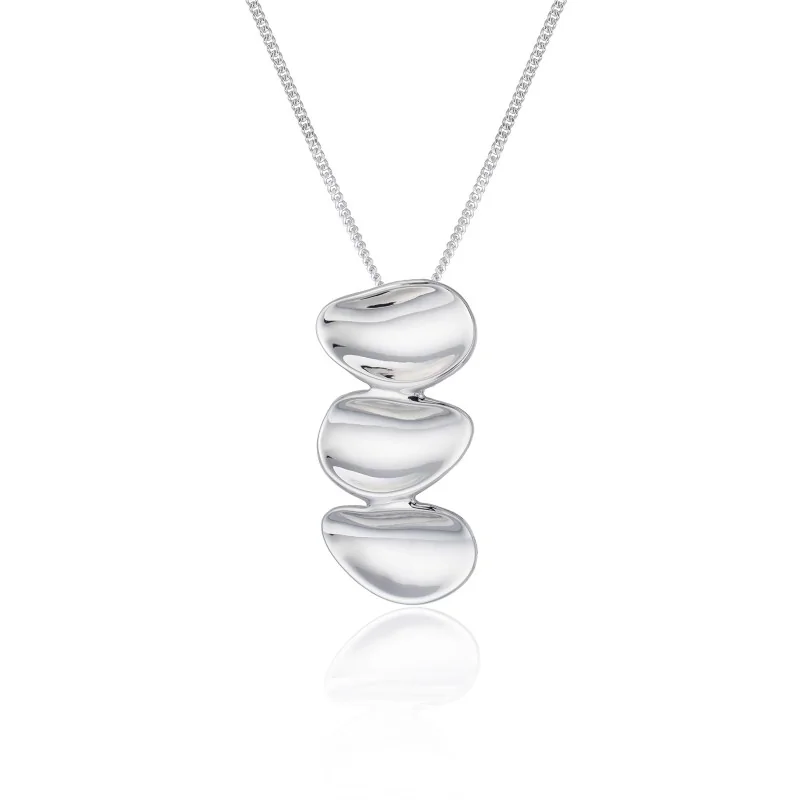 Silver Concave Pebble Drop Pendant