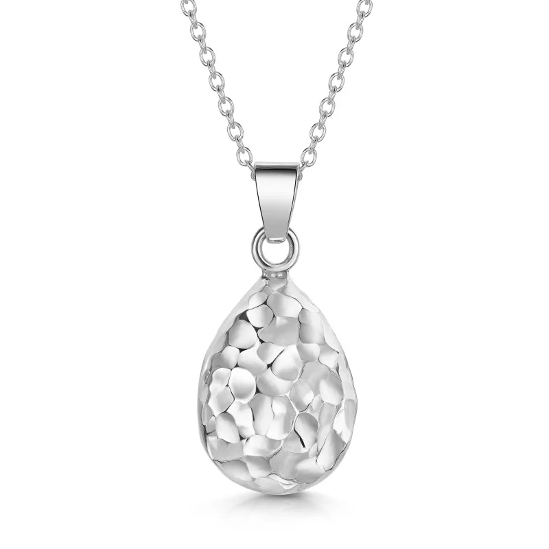 Silver Textured Pebble Drop Pendant