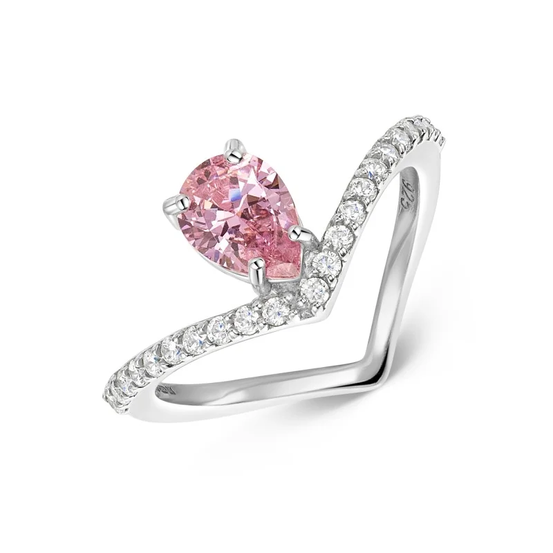 Silver Sweetheart Pear Cut Pink Cubic Zirconia Ring