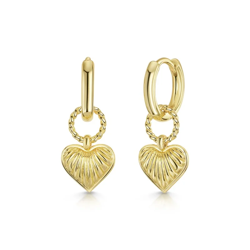 18ct Yellow Gold Vermeil Heart Charm Hoop Earrings