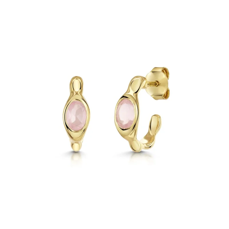 18ct Yellow Gold Vermeil Pink Rose Jade Hoop Earrings