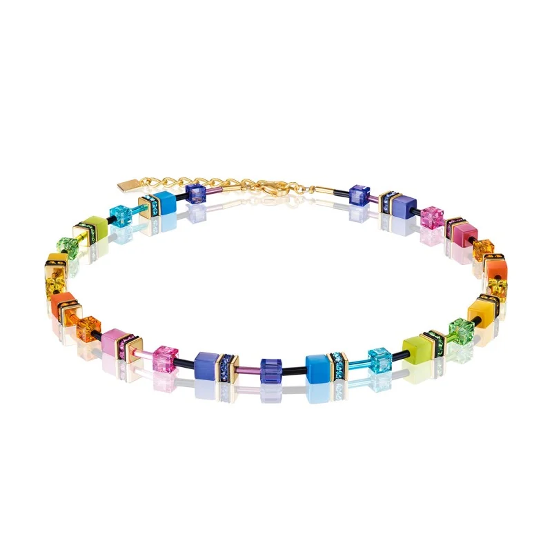Coeur De Lion Geocube Yellow Gold Plated Multi Coloured Crystal Beaded Necklace 2838/10-1573
