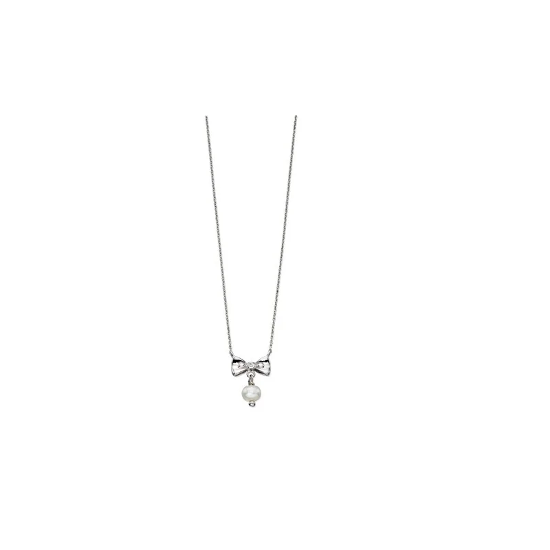 D For Diamond Pearl And Sterling Silver Bow Pendant