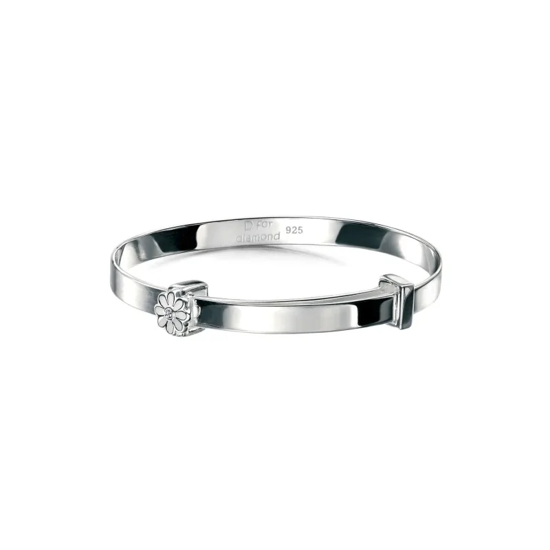 D For Diamond Silver Diamond Set Daisy Baby Bangle