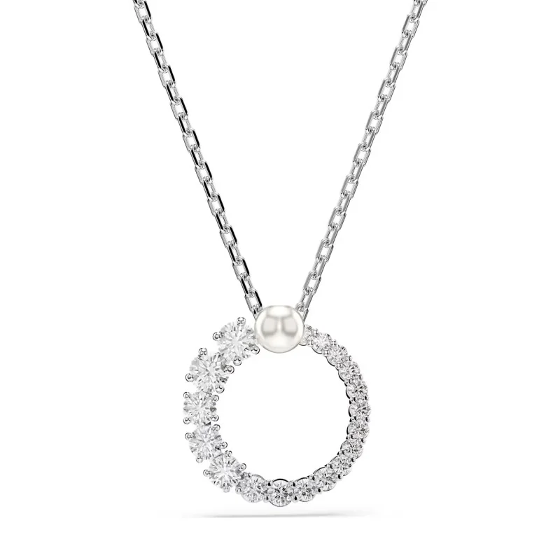 Swarovski Matrix Rhodium Plated Crystal Pearl Open Circle Pendant 5688751