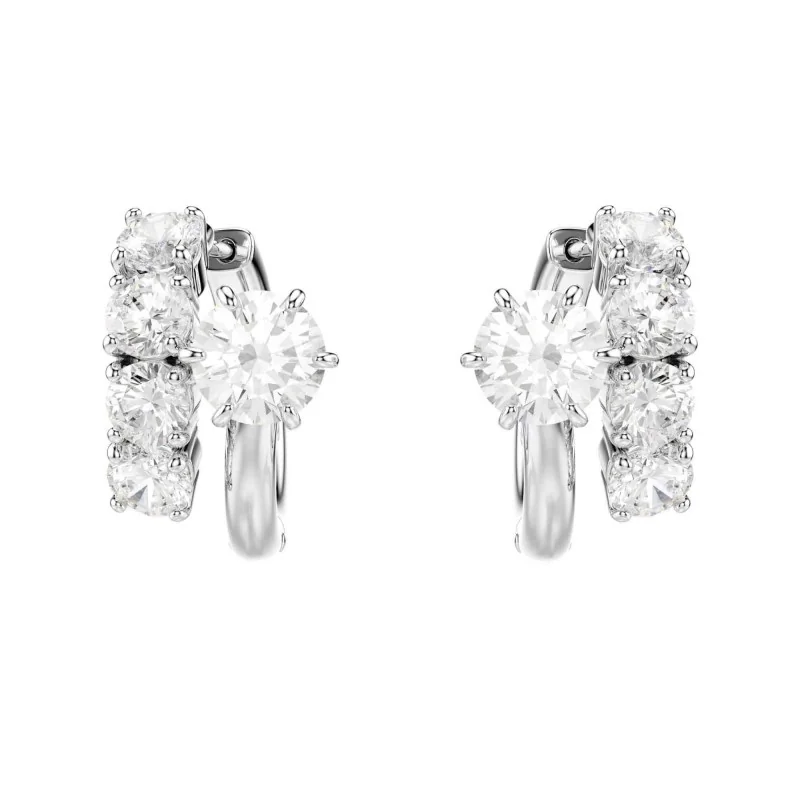 Swarovski Round Cut Matrix White Rhodium Plated Hoop Earrings 5753572