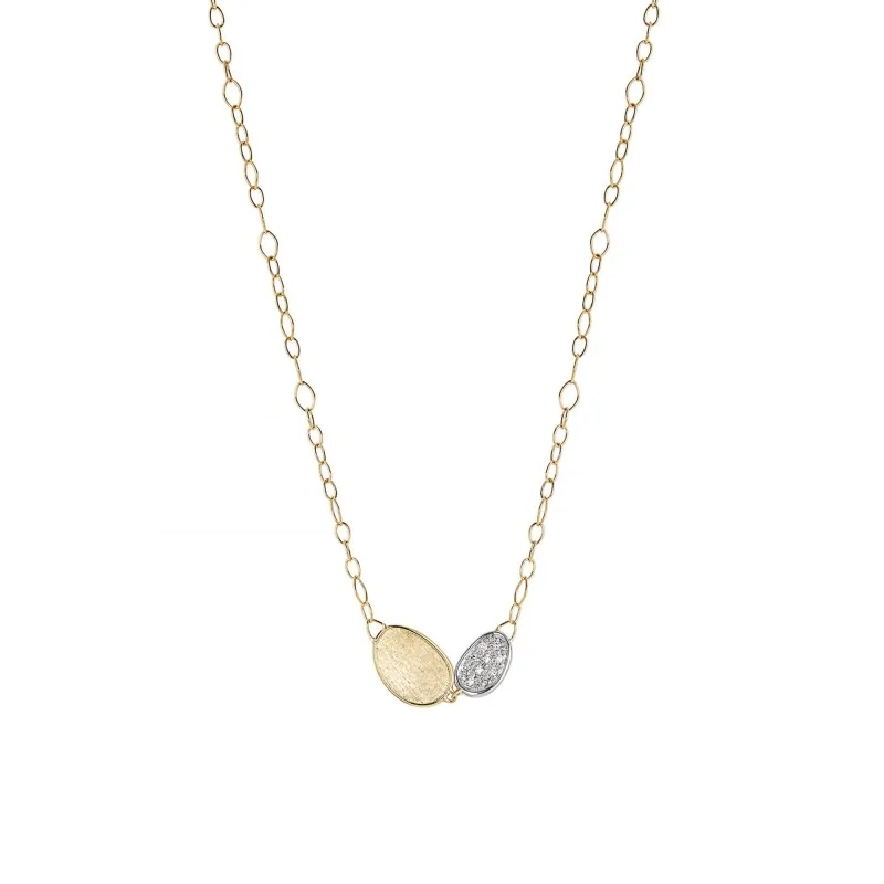 Marco Bicego Lunaria 18ct Yellow Gold 0.09ct Diamond Pave Leaf Necklace CB2591 B YW