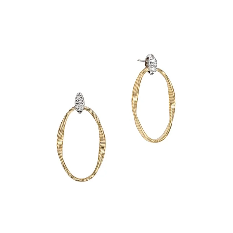 Marco Bicego Marrakech Onde 18ct Yellow Gold 0.03ct Diamond Coil Oval Hoop Earrings OG367 B Y W M5
