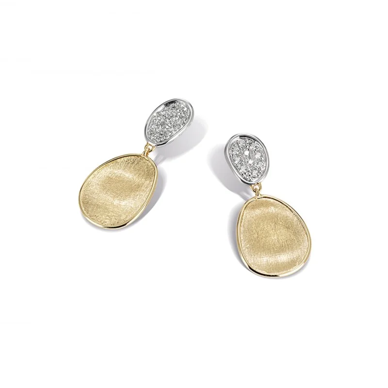Marco Bicego Lunaria 18ct Yellow Gold 0.18ct Diamond Pave Leaf Earrings OB1751 B YW
