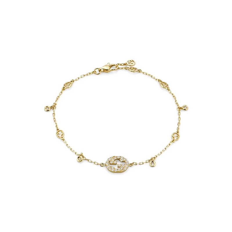 Gucci Interlocking Gold 0.22ct Diamond Bracelet YBA729403003 - Size M